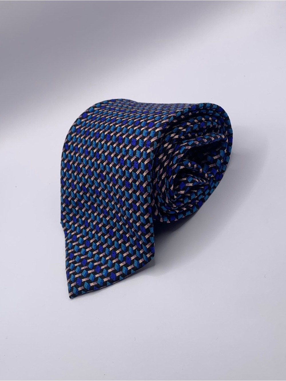 Textured Navy Tie with Blue and Gray Micro-Pattern-0148